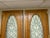 Wood French doors with leaded glass, brass hardware. One side 36 1/4” and door with lip molding measures 37 1/2”