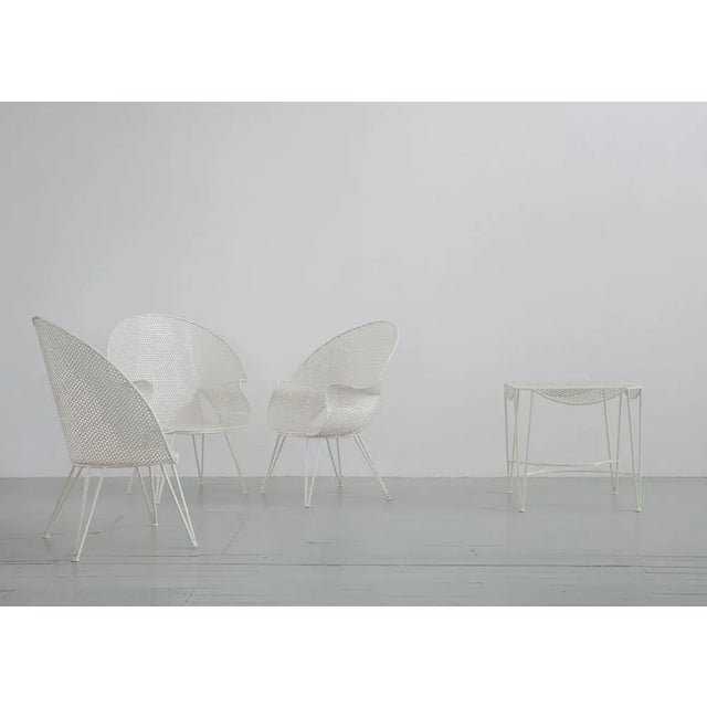Italian White Garden Chairs and Fitting Side Table, 1950, Set of 4 For Sale - Image 4 of 18
