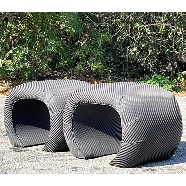 Wood Vintage Boho Waterfall Ottomans - a Pair For Sale - Image 7 of 8