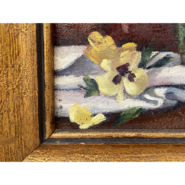 1920s Pansies Still Life, Early 20th Century, Oil on Canvas For Sale - Image 5 of 14