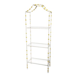 Palm Beach Regency Chippendale Yellow and Cream Faux Bamboo Pagoda Glass Book Shelf or Etagere For Sale