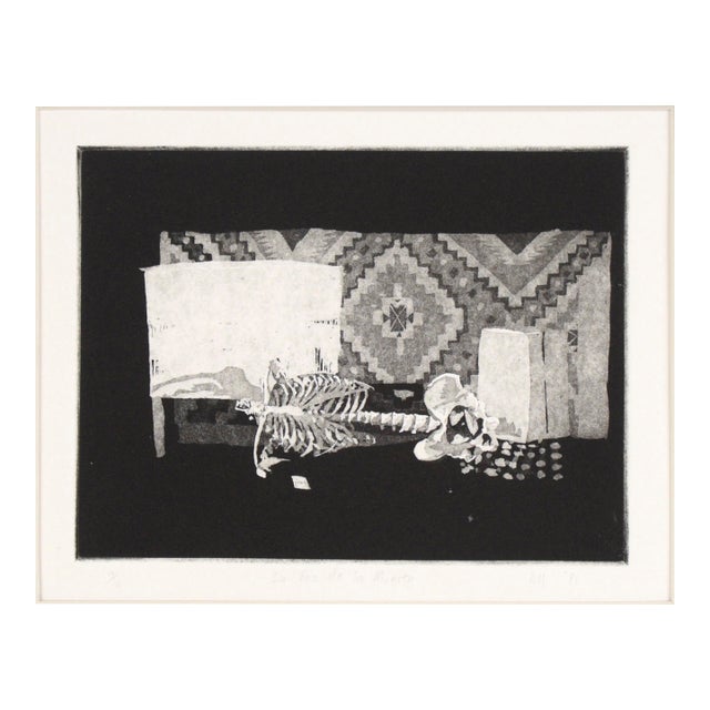 "La Paz De La Muerte" - Still Life Etching in Ink on Paper For Sale