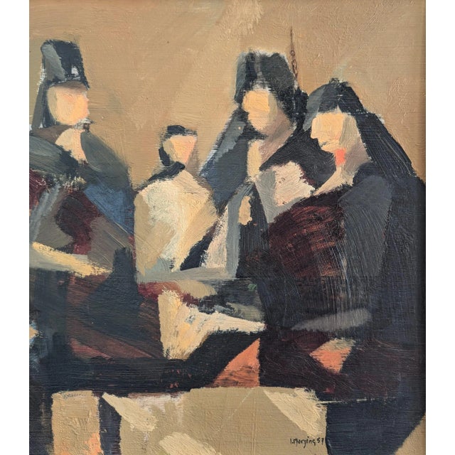 1957 Mid-Century Modern "Senoritas" Vintage Abstract Figurative Oil Painting by Swedish Artist Ivar Morsing, Framed For Sale - Image 12 of 12
