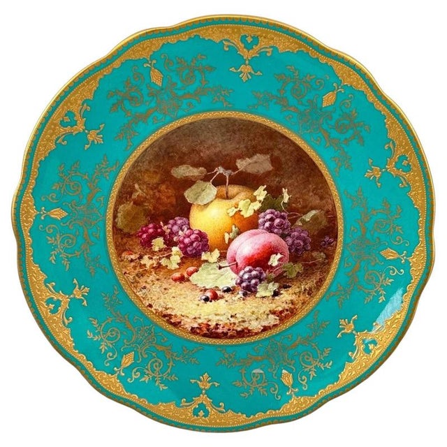 Antique Hand-Painted Porcelain Coalport Fruit Cabinet Plate by Frederick Chivers, 1921 For Sale - Image 13 of 13