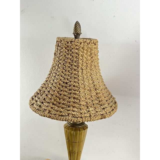 Light Yellow Large Vintage Rattan Table Lamps, 1980s, Set of 2 For Sale - Image 8 of 18