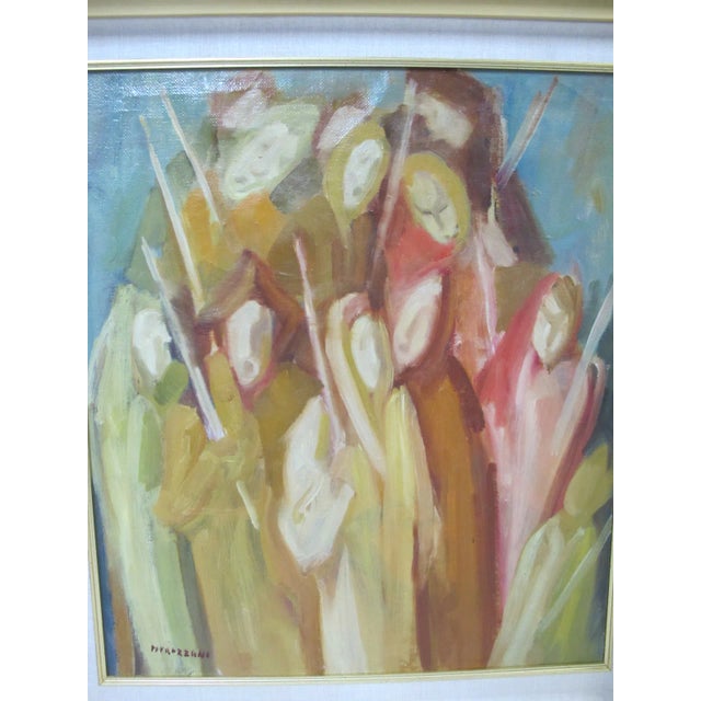 Framed painting by Isa Petrozzani, student of Italian futuristic artist, Primo Conti. Expressionist style showing 12...