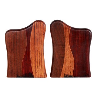 Mid Century Modern Biomorphic Rare Woods Bookends in the Manner of Don Shoemaker - a Pair For Sale