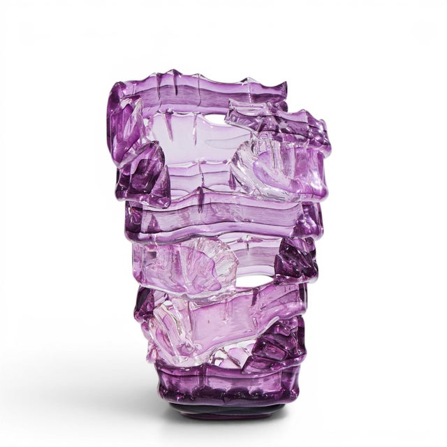 Glass Tom Philabaum Signed Large Hand-Built Glass Vase For Sale - Image 7 of 8