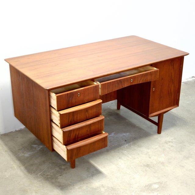 1950s Danish Teak Executive Desk W/ Rear Shelving For Sale - Image 9 of 12