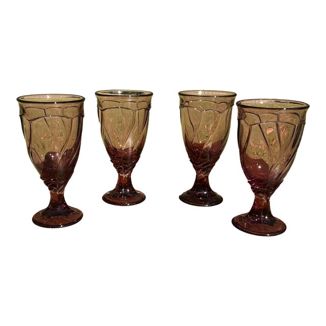 1980s Set of Four (4) Vintage Noritake Sweet Swirl Cranberry Colored Ice Tea Glasses For Sale