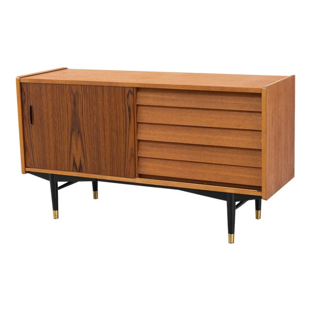 1960s Swedish Modern Small Teak Credenza With Built in Bar For Sale