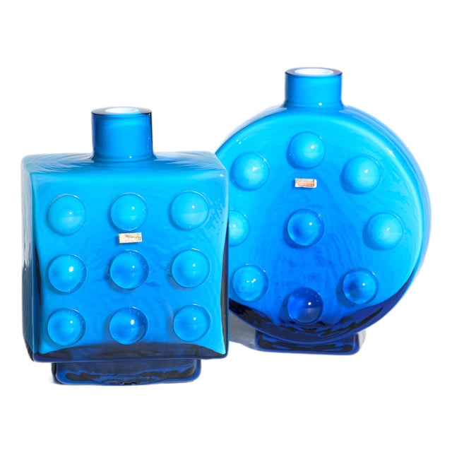 Pop Art Duo Blue Cased Glass Bubble Vases from Friedrich Kristall, Germany, 1970s, Set of 2 For Sale