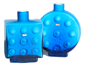 Pop Art Duo Blue Cased Glass Bubble Vases from Friedrich Kristall, Germany, 1970s, Set of 2