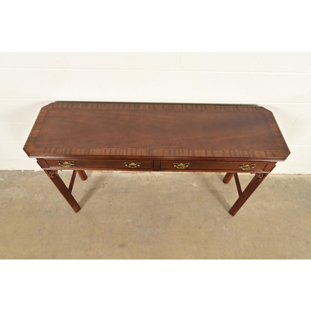 Chippendale Carved Banded Mahogany Console Table by Craftique For Sale - Image 11 of 16