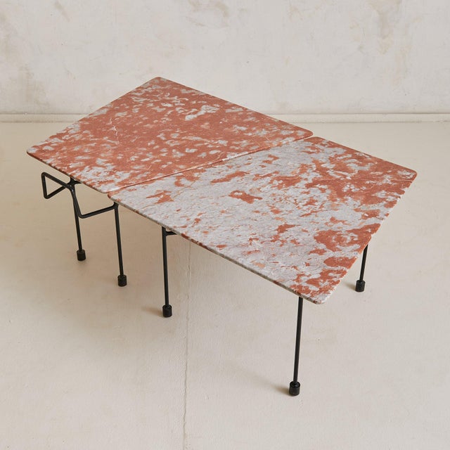 Metal Pair of Italian Red Marble + Iron Asymmetrical Coffee Tables, 1950s For Sale - Image 7 of 11