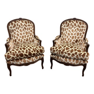Louis XV Style Armchairs in Giraffe Velvet Upholstery, France, 1950s, Set of 2 For Sale