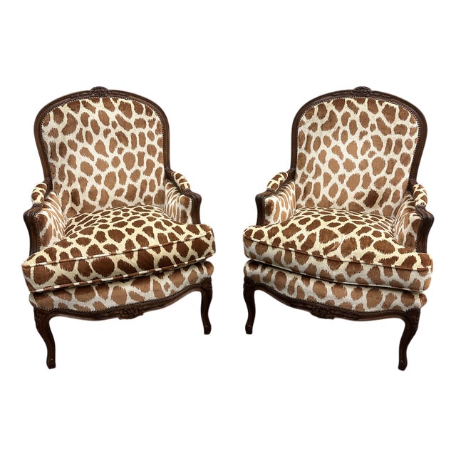Louis XV Style Armchairs in Giraffe Velvet Upholstery, France, 1950s, Set of 2 For Sale