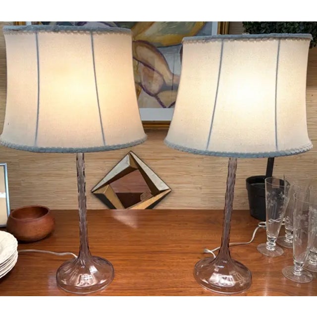Art Deco French Crystal Cut Glass Lamps in a Lavender Amethyst Color For Sale - Image 4 of 7