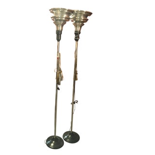 1920s Art Deco Torchiere Floor Lamps - a Pair For Sale