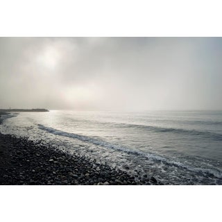 Contemporary Seascape Art Print Foggy Beach Neutral Black & White by Angela Cameron For Sale