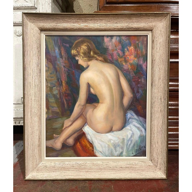 Mid-Century French Framed Oil on Canvas Nude Painting Signed Albert Genta For Sale - Image 11 of 11