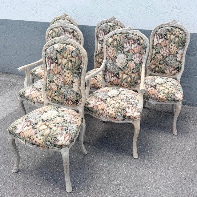 Vintage French Provincial Faux Bois Dining Chairs - Set of 6 For Sale In West Palm - Image 6 of 7