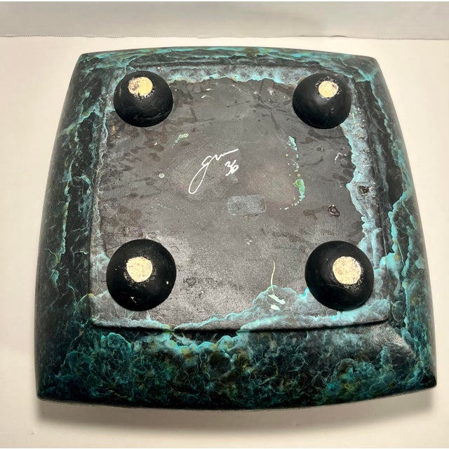 1990s Vintage Tony Evans Studio Art Pottery Malachite Glaze Lidded Large Ceramic Box For Sale - Image 5 of 9