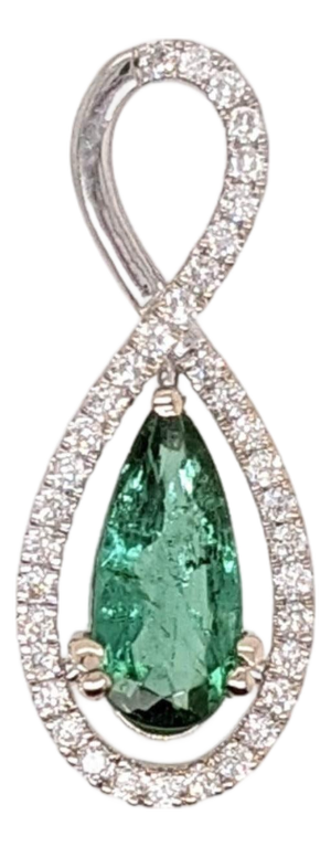 1ct Green Tourmaline Pendant W Earth Mined Diamonds in 14k White Gold |