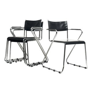Vintage Cantilever Armchairs in Black Leather and Chrome, 1970s, Set of 4 For Sale