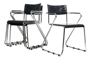 Vintage Cantilever Armchairs in Black Leather and Chrome, 1970s, Set of 4