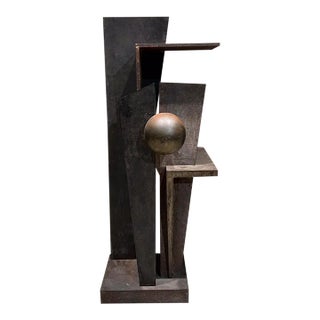 1990s Modern Abstract Art Geometric Metal Sculpture Iron and Bronze For Sale