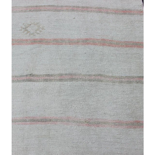 White Mid 20th Century Vintage Turkish Kilim Runner With Stripes in Light Coral and Neutral Tones For Sale - Image 8 of 11