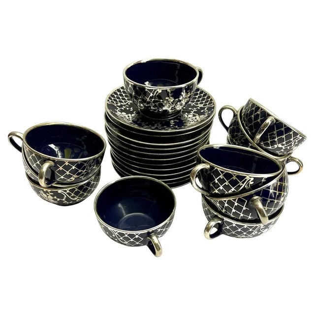 Vintage Silver Overlay and Cobalt Porcelain Tea/Coffee Set by Richard Ginori, 1950, Set of 27 For Sale - Image 11 of 17