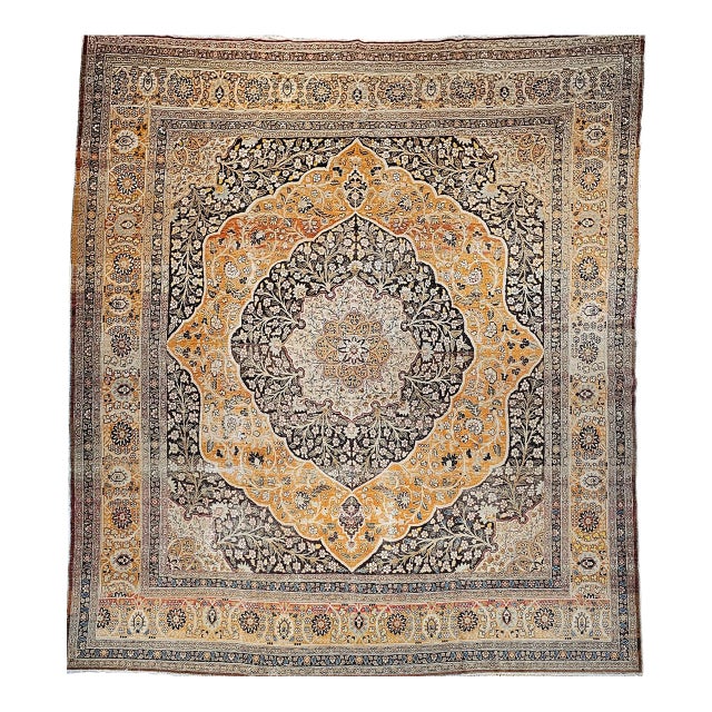 Antique Persian Tabriz Rug, Hand-Knotted Wool, Haji Jalili Style Floral Pattern, Coral & Brown, 11x14 For Sale