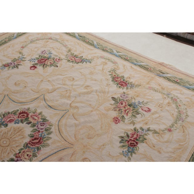 Rug & Kilim Rug & Kilim’s European Style Needlepoint Rug in Cream With Floral Medallion For Sale - Image 4 of 9