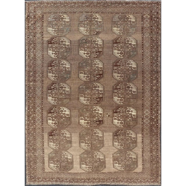 Mid 20th Century Hand-Knotted Turkomen Ersari Rug in Wool With Sub-Geometric Repeating Gul Design For Sale - Image 13 of 13