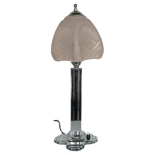 Pink Art Deco Table Lamp with Pink Glass Shade For Sale - Image 8 of 8