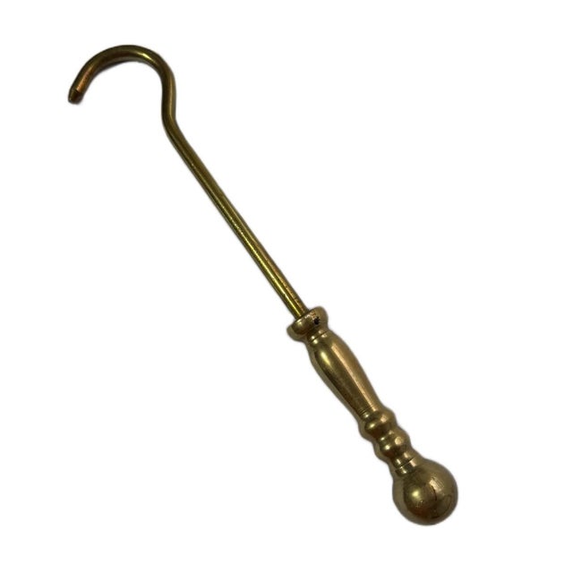 Antique Federal Cannonball Solid Brass Fireplace Andirons & Damper Hook For Sale - Image 6 of 6