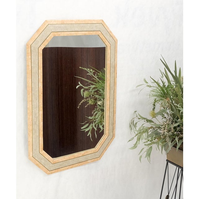 Tan Tessellated Frame Octagonal Rectangle Shape Brass Inlay Wall Mirror For Sale - Image 8 of 10