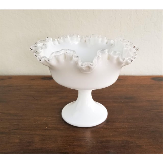 Fenton Silvercrest Scalloped Ruffled Milk Glass Compote Pedestal Base