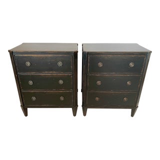 Pair of Gustavian Style Black Painted Wood Nightstands For Sale