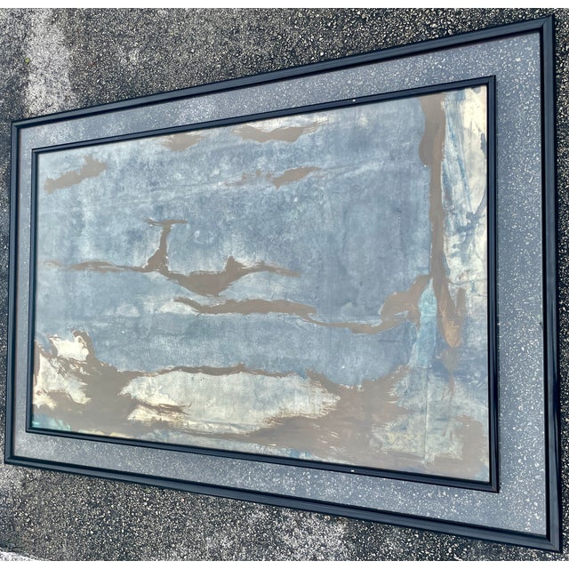 Abstract Large Double Framed Abstract Watercolor on Paper From 70's For Sale - Image 3 of 7