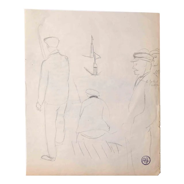 Workers, Original Drawing, Mid 20th-Century For Sale