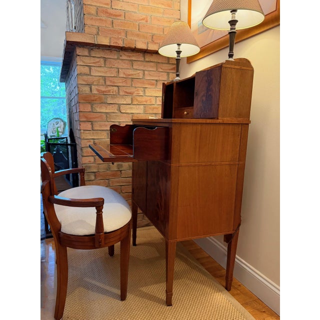 1920s Set of 2, American Antique Secretary Desk and Custom Bouclé Chair For Sale - Image 5 of 18