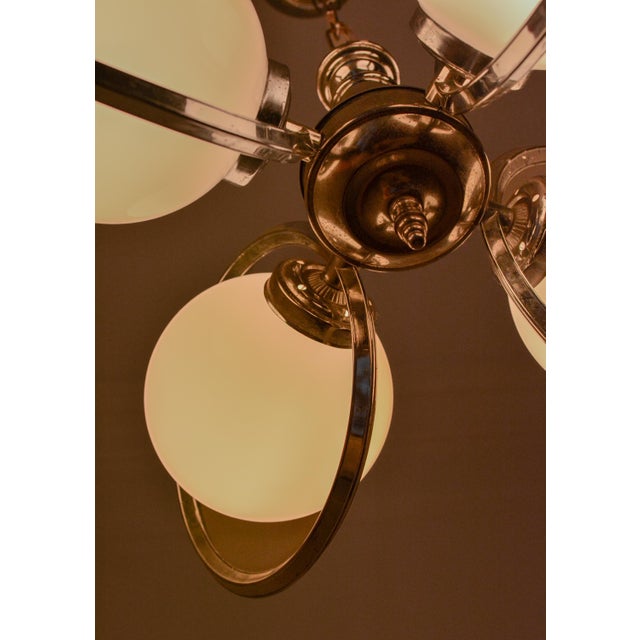 Silver Vintage Chrome Opaline Glass Globe Chandelier, 1970s For Sale - Image 8 of 9