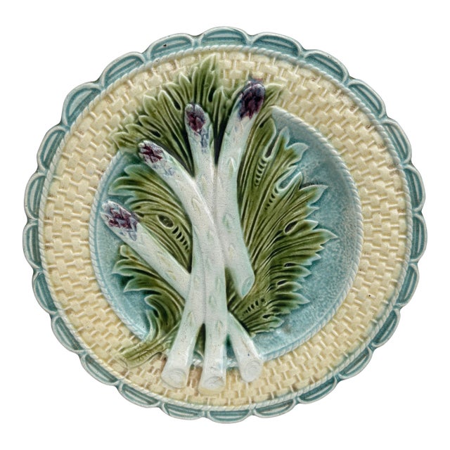 French Majolica Asparagus Plate Salins, Circa 1890 For Sale