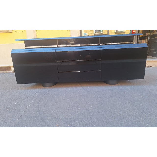 Vintage Sideboard in Black Lacquered Wood by Giovanni Offredi for Saporiti, 1970s For Sale - Image 12 of 16
