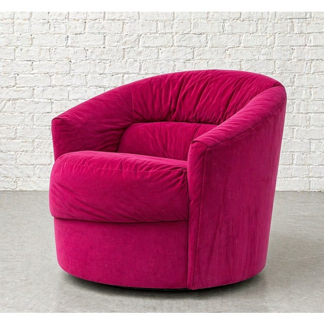 Textile Postmodern Pink Swivel Lounge Chair / Armchair in the Style of Vladimir Kagan, C. 1980's For Sale - Image 7 of 9