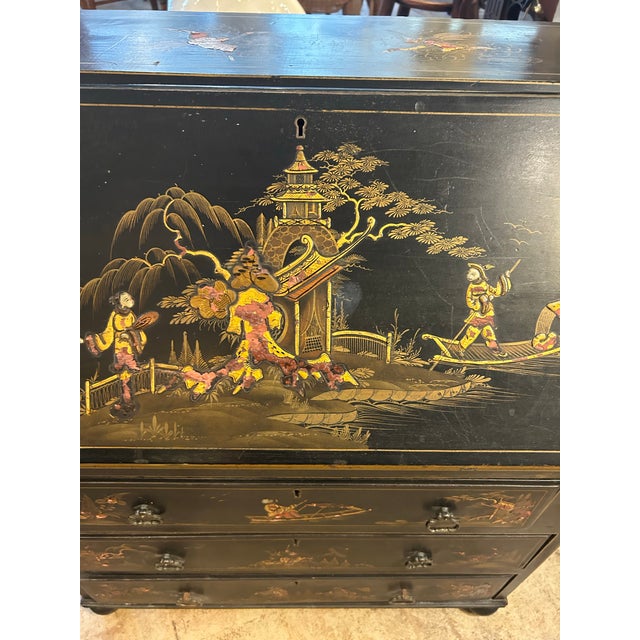 Antique English Chinoiserie Child’s Slant Front Desk. For Sale In West Palm - Image 6 of 12