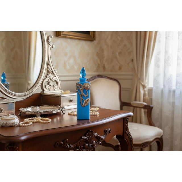 Antique Art Nouveau French Blue Glass Perfume Bottle — Sterling Silver Overlay For Sale In Portland, ME - Image 6 of 6